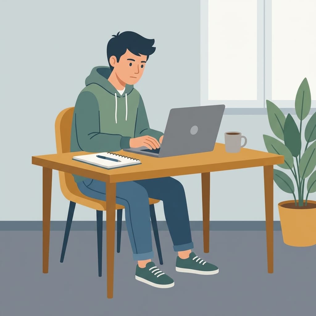 Student working on laptop